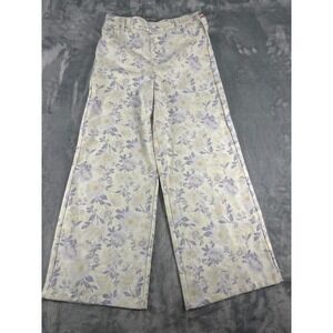 Girls Floral Wide Leg Pants Purple Yellow Linen Blend Size M 10/12 NWT